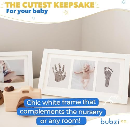 Complete packaging of the imported Bubzi Co baby shower gift set showing all included paper and ink accessories