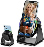Dohelly phone stand with RGB light glowing in a dark room