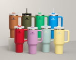 Stanley eco friendly BPA free travel mug dried pine lifestyle placement.