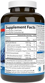 Carlson Super DHA Plus Lutein dietary supplement packaging showing supplement facts panel and ingredients list.