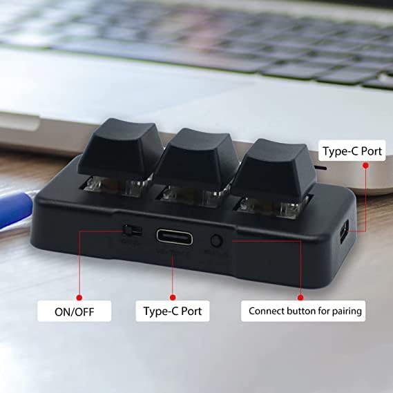 Side profile of Pcsensor 3 key mechanical keypad with USB C port