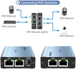 Close up view of the RJ45 ports on the MT-VIKI PoE splitter.
