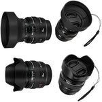 Collapsible rubber lens hood extended for telephoto lens protection