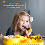 Construction themed plate with ramp for toddler mealtime