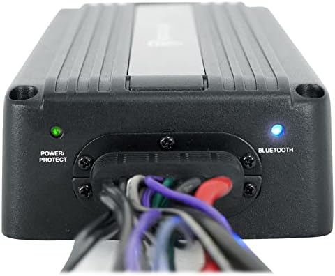 Rockville authentic imported powersports amplifier retail packaging and included wiring accessories.