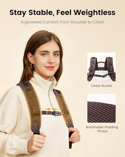 LOVEVOOK personal item travel bag side view highlighting the ergonomic padded shoulder straps and adjustable chest strap buckle.