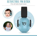 Child wearing My Happy Tot noise reduction headphones in blue