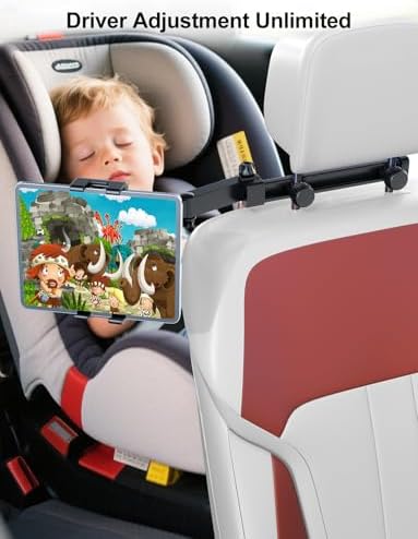 PLDHPRO backseat organizer phone mount showing compatibility with a Samsung Galaxy smartphone.