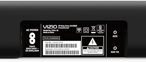 Close up of Vizio brand logo on compact sound bar