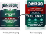 Domeboro Burows Solution astringent powder box displaying active ingredient information.