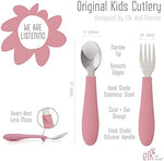 Elk and Friends baby feeding set showing silicone plates and stainless steel cutlery