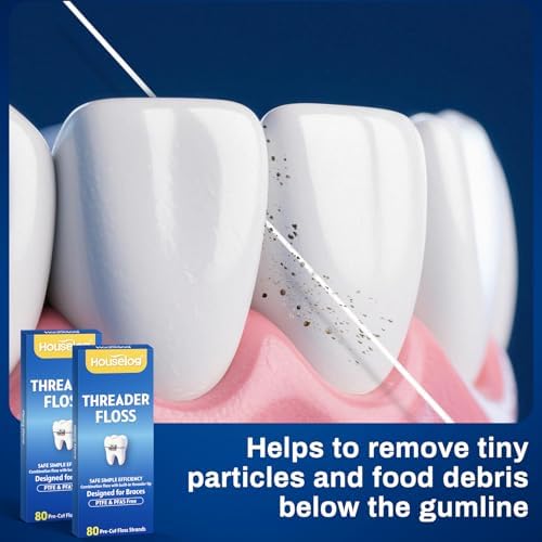 Demonstration of 3-in-1 threader floss cleaning around orthodontic brackets