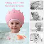 Adjustable silicone buckle on the back of pink crown baby shampoo hat