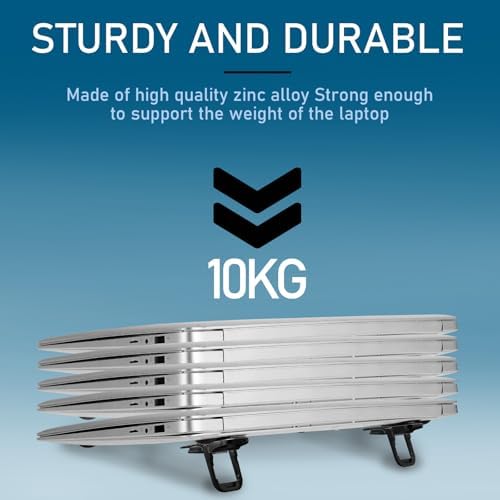 Side profile of the Bewudy zinc alloy computer stand showing the steep sixty millimeter angle adjustment.