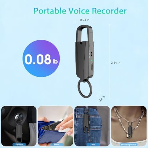 AKALULI noise cancelling voice recorder shown next to a smartphone for file transfer demonstration