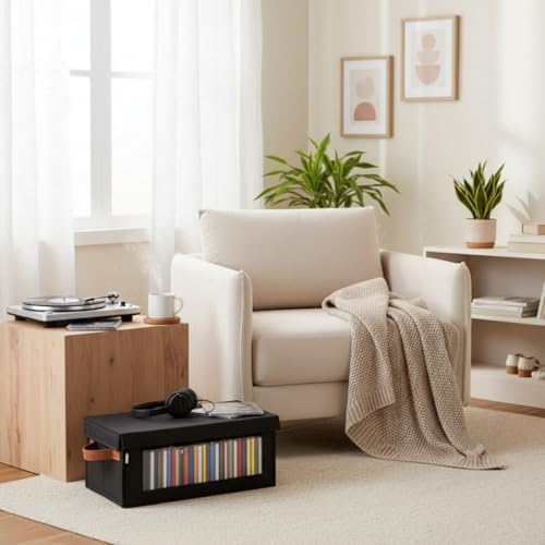 Organized vertical stack of four imported music disc storage cases