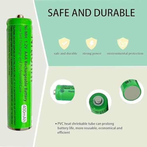 Nraonrn AAA 400mAh rechargeable power cells highlighting the eco friendly heavy metal free manufacturing label