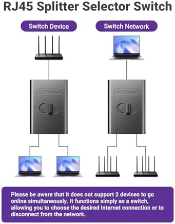 VCELINK passive Ethernet splitter demonstrating the manual slide switch on top for port selection.