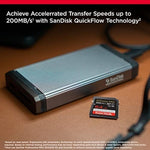 SanDisk Extreme PRO 64GB UHS-I card showing the physical write-protect lock switch on the side