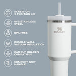 Narrow base design of the Stanley 30 Ounce tumbler inside a car cup holder.