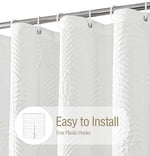 Close up view of the premium double layer polyester material on the Gibelle farmhouse chic bathroom curtain.