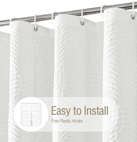 Close up view of the premium double layer polyester material on the Gibelle farmhouse chic bathroom curtain.