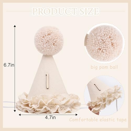 Wahawu Lace Half Birthday Hat beige cone design with lace flowers
