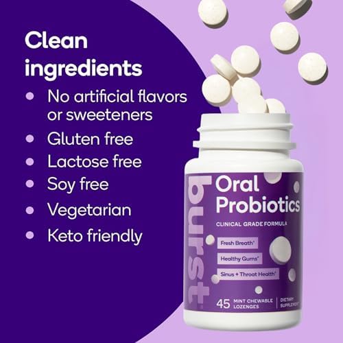Person holding Burst Oral Probiotic lozenge illustrating easy chewable format.