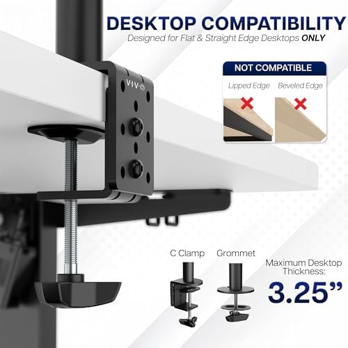 VIVO Dual Monitor Desk Mount, Holds 2 Computer Screens up to 30 inches and 22lbs Each, Heavy Duty Fully Adjustable Steel Stand with C-Clamp and Grommet, Black, STAND-V002 - Image 7