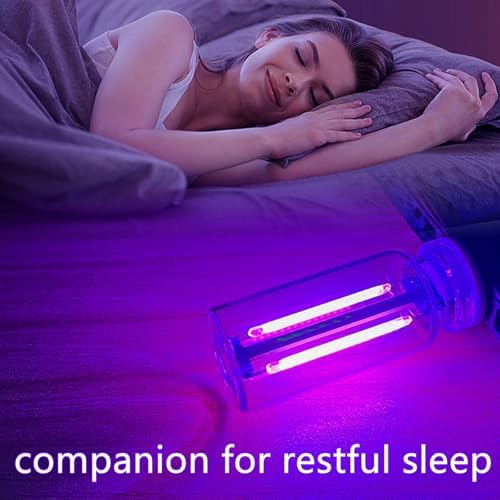 Bokocs portable mini USB blue light bulb illuminating a bedroom side table setup