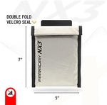 Faraday Defense electromagnetic pulse protection bag showing compact size holding a smartphone and car key fob