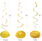 Pack of twenty eight golden metallic plastic streamers hanging from a room doorway