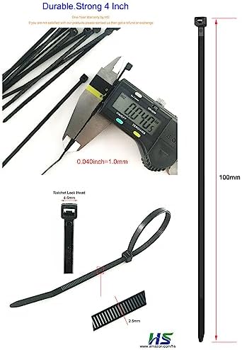 HS small black self locking nylon cable ties close up of locking mechanism