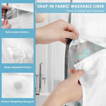 Premium imported waterproof shower curtain featuring the clear mesh top window panel