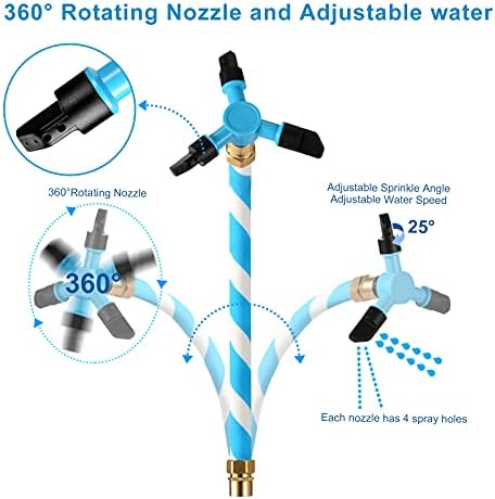 Vantic Trampoline Sprinkler packaged kit contents including aluminum spray head and extension hoses.