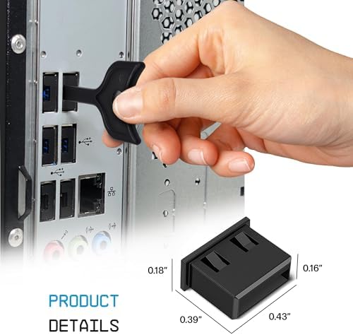 Close up view of the flush fitting security blocker inside a desktop PC