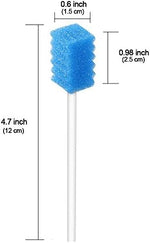 Close up of ridge textured blue sponge tip for gentle gum care and mucus removal.