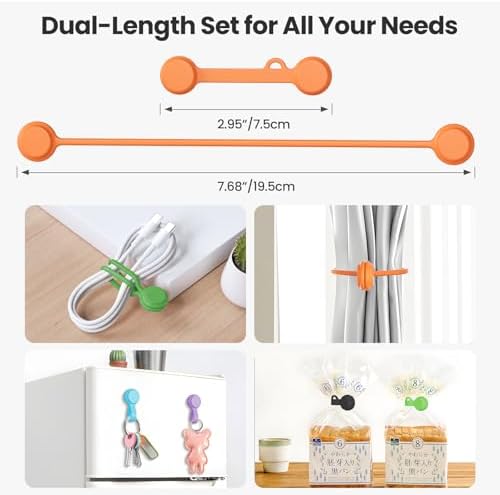 Tounee dual length silicone ties holding a colorful book closed as an efficient bookmark clip.