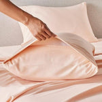 PeachSkinSheets sage green deep pocket fitted sheet elastic corner detail