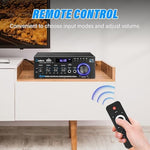 Daakro AK45 home karaoke sound mixer showing two quarter inch microphone inputs and dedicated adjustment dials