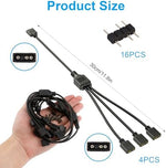 Four pack bundle of addressable RGB splitters with connector pins highlighting the complete kit for gaming computer builds.