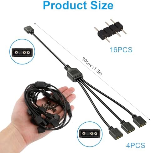 Four pack bundle of addressable RGB splitters with connector pins highlighting the complete kit for gaming computer builds.