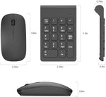 Black portable numeric keypad paired with a wireless mouse on an office desk setup