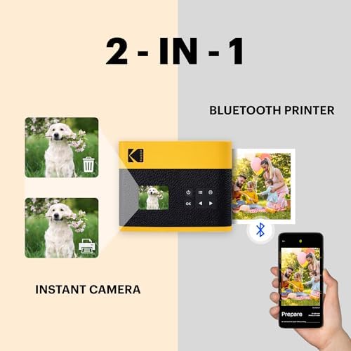 KODAK Mini Shot 3 ERA camera bundle showing the yellow device alongside sixty-eight total printing sheets.