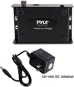 Pyle phonograph preamplifier alongside its included twelve volt DC power adapter