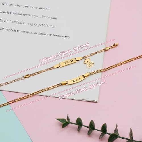 Malihome custom engraved baptism jewelry gift for toddlers showing the adjustable Figaro chain