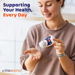 Vitamatic Alpha Lipoic Acid 600mg dietary supplement capsules displayed outside the bottle