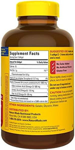 Nature Made Flaxseed Oil supplement bottle details and nutritional information