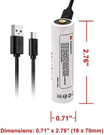 Kastar 3.6V 2600mAh flashlight replacement battery pack alongside its included micro USB cable
