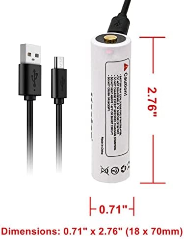 Kastar 3.6V 2600mAh flashlight replacement battery pack alongside its included micro USB cable